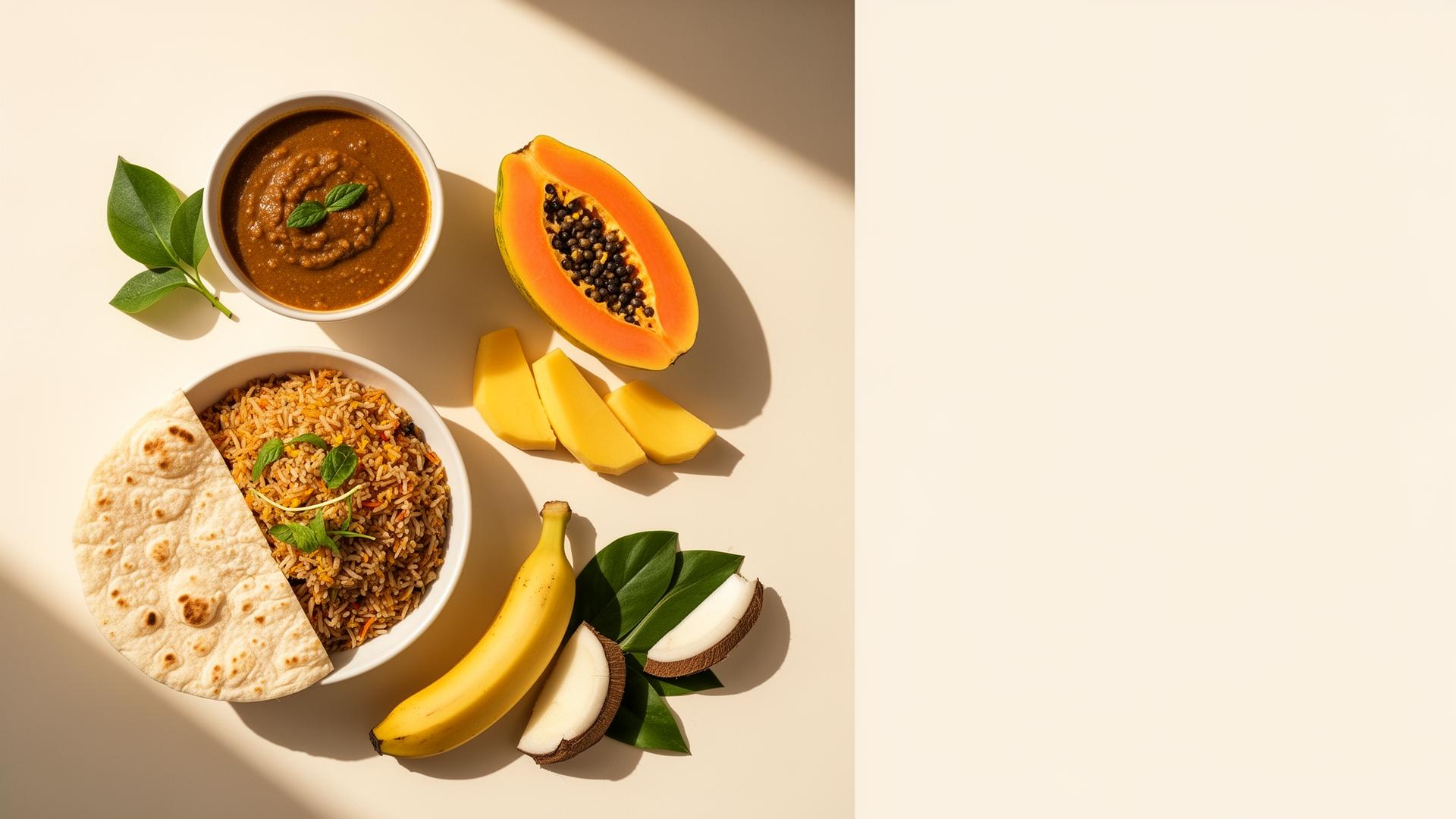 Fresh Maldivian food and tropical fruits